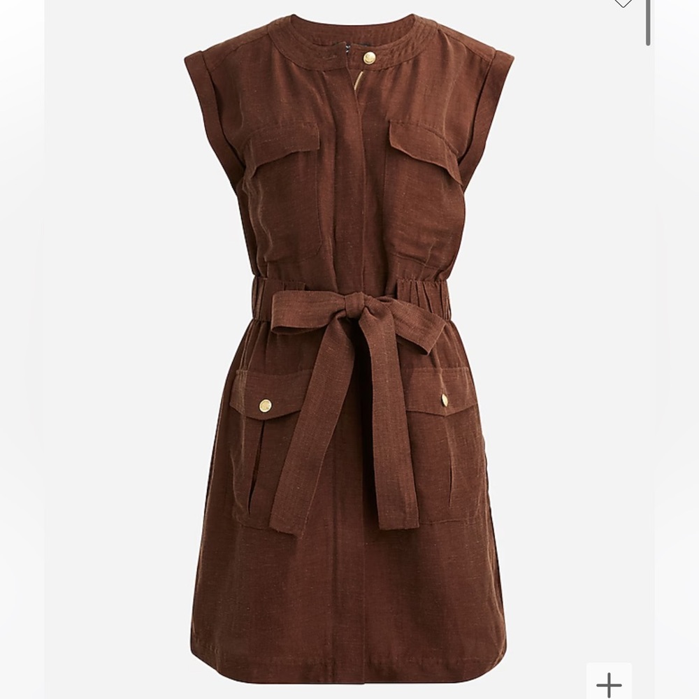 J.Crew Tie-waist Linen Blend Brown and Gold Mini Dress